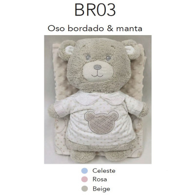BR03 SET REGALO MANTA Y MUÑECO OSO. ROCHO BABY