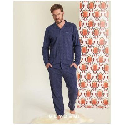 Pijama invierno hombre abierto abotonado marino muydemi