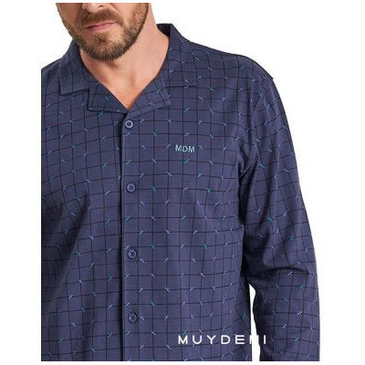 Pijama invierno hombre abierto abotonado marino muydemi