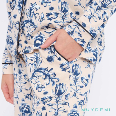 Pijama mujer camisero de algodón estampado flores