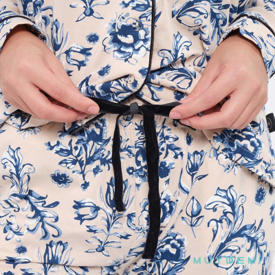Pijama mujer camisero de algodón estampado flores