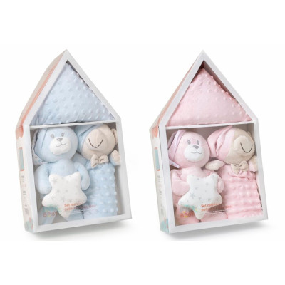 SET25 CASITA   Set Regalo 3 piezas Casita INTERBABY Manta+Peluche+Dou dou
