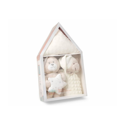 SET25 CASITA   Set Regalo 3 piezas Casita INTERBABY Manta+Peluche+Dou dou