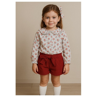 CONJUNTO NIÑA SHORT ALMA FLORES ROJAS 7019