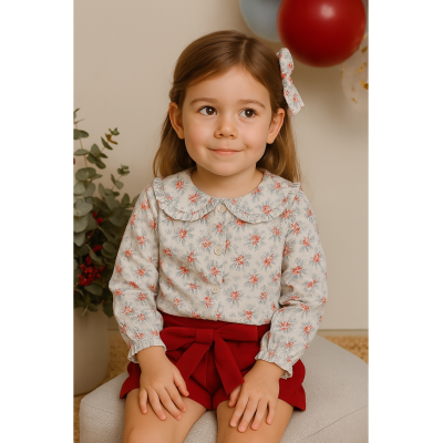 CONJUNTO NIÑA SHORT ALMA FLORES ROJAS 7019