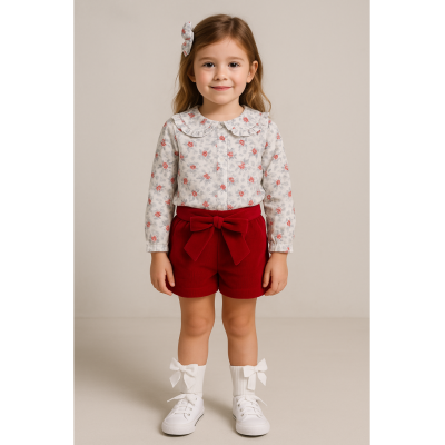 CONJUNTO NIÑA SHORT ALMA FLORES ROJAS 7019
