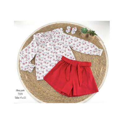CONJUNTO NIÑA SHORT ALMA FLORES ROJAS 7019