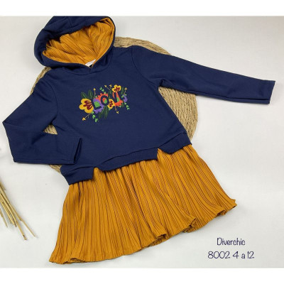 VESTIDO NIÑA DIVERCHIC PLISADO CON FELPA LOVE 8002