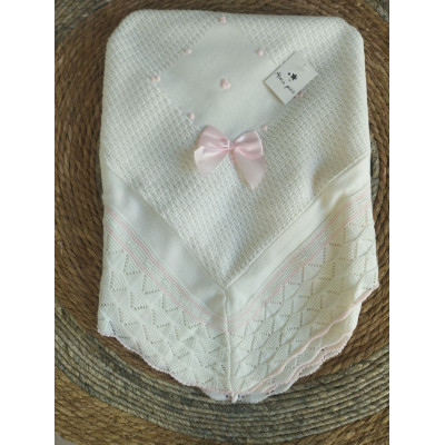 Toquilla Bebé de Lana Blanco/Rosa