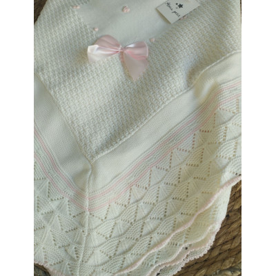 Toquilla Bebé de Lana Blanco/Rosa