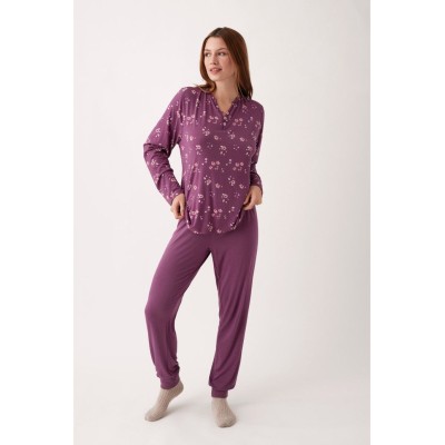 PIJAMA PANTALÓN LARGO PUÑO CON CAMISETA MANGA LARGA VISCOSA