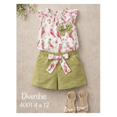 CONJUNTO NIÑA SHORT LINO DIVERCHIC  TUCAN