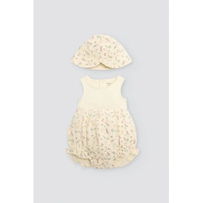 Conjunto ranita bebé sin mangas y gorrito estampado veraniego