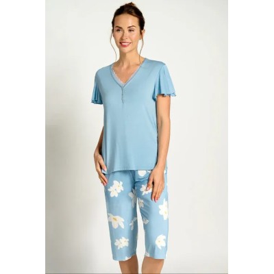 Pijama mujer capri flores azul | MUYDEMI