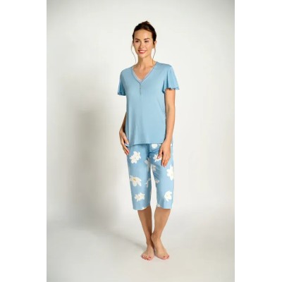Pijama mujer capri flores azul | MUYDEMI