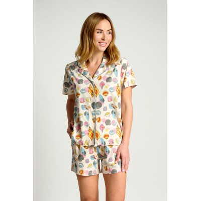 Pijama abierto mar y flores