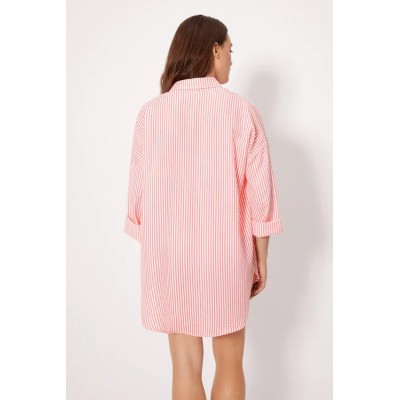 Camisa larga bambula rayas rosa