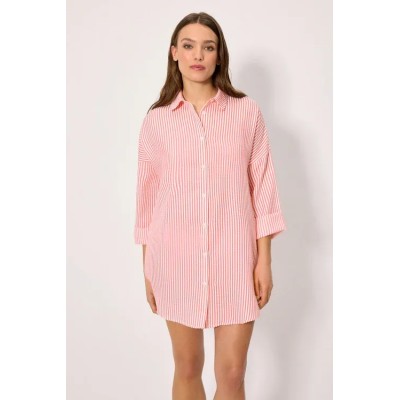 Camisa larga bambula rayas rosa