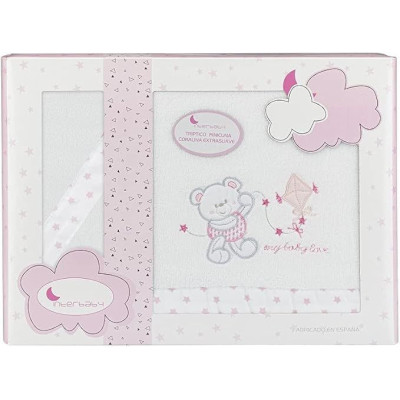 Interbaby Sábanas de Coralina para minicuna Baby Love en blanco y rosa