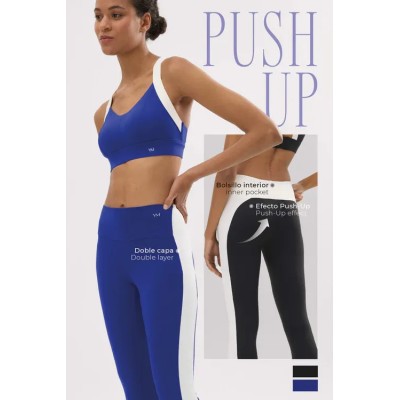 Leggings deportivos largos efecto push-up con franja en contraste