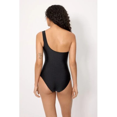 Bañador negro asimétrico con tul transparente con brillo negro copa B