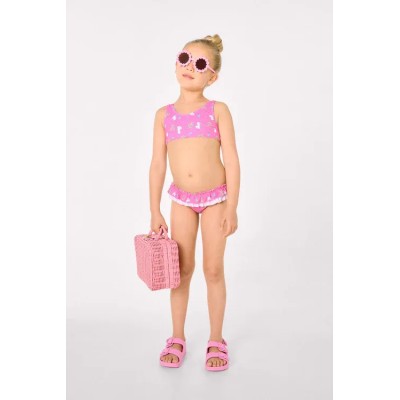 Bikini niña detalle volantes y lazos estampado unicornios