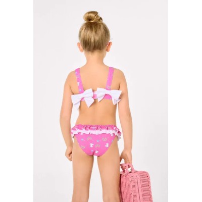 Bikini niña detalle volantes y lazos estampado unicornios