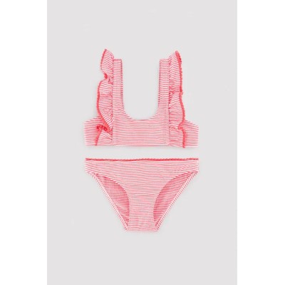 Bikini niña detalle volantes estampado rayas