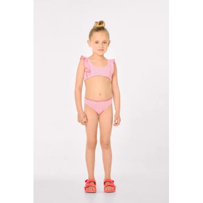 Bikini niña detalle volantes estampado rayas