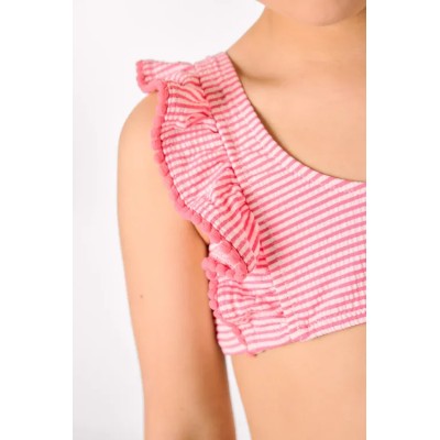 Bikini niña detalle volantes estampado rayas
