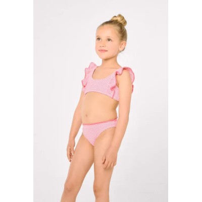 Bikini niña detalle volantes estampado rayas