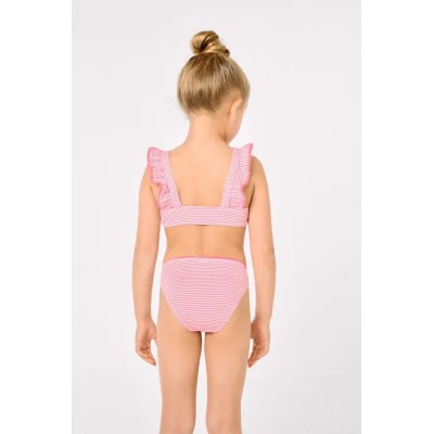 Bikini niña detalle volantes estampado rayas