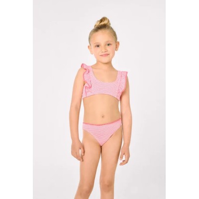 Bikini niña detalle volantes estampado rayas