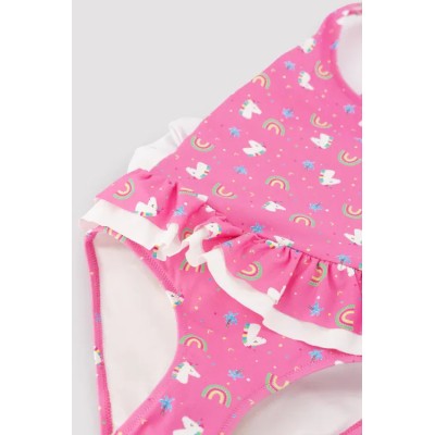 Bañador niña detalles volantes y lazos estampado unicornios