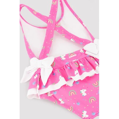 Bañador niña detalles volantes y lazos estampado unicornios