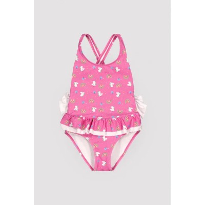 Bañador niña detalles volantes y lazos estampado unicornios