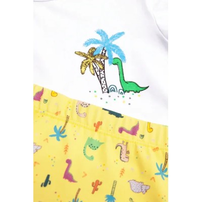 Conjunto camiseta y bañador bóxer bebé estampado dinosaurios
