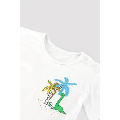 Conjunto camiseta y bañador bóxer bebé estampado dinosaurios