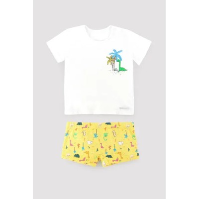 Conjunto camiseta y bañador bóxer bebé estampado dinosaurios