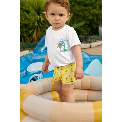 Conjunto camiseta y bañador bóxer bebé estampado dinosaurios