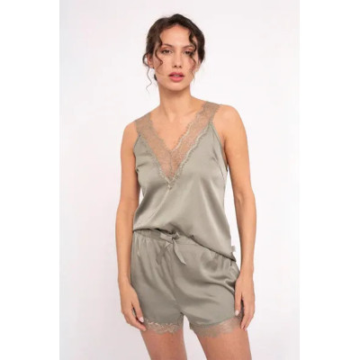 Pijama mujer corto satén verde | MUYDEMI