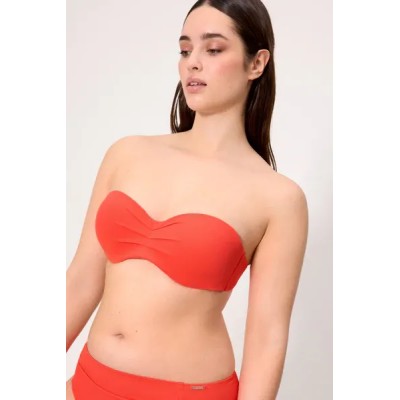 bikini bandeau micropiqué coral