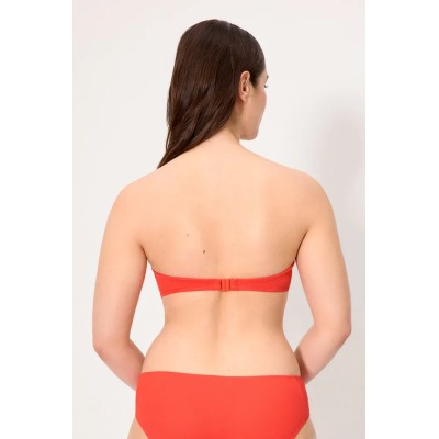 bikini bandeau micropiqué coral