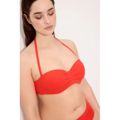bikini bandeau micropiqué coral