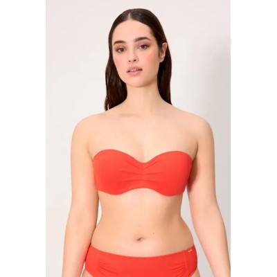 bikini bandeau micropiqué coral