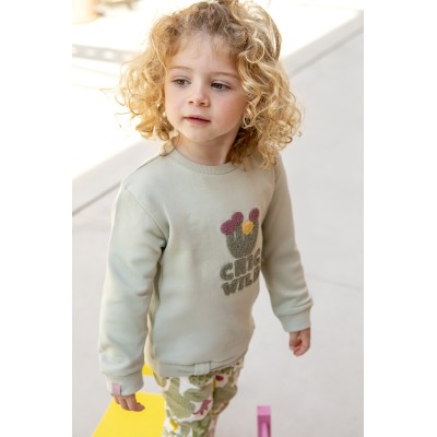 Conjunto de bebé y  niña de dos piezas con sudadera verde agua