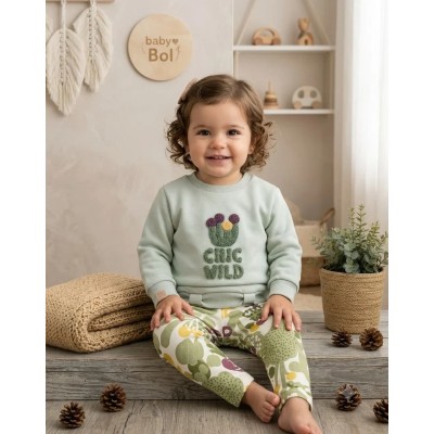 Conjunto de bebé y  niña de dos piezas con sudadera verde agua