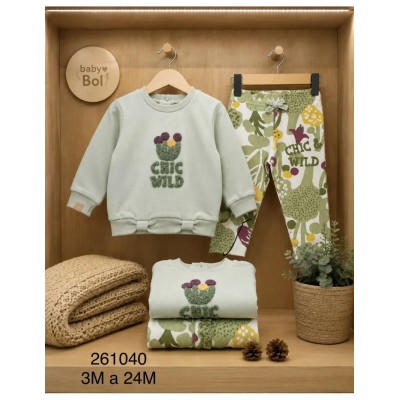 Conjunto de bebé y  niña de dos piezas con sudadera verde agua