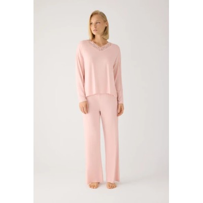 Pijama largo de mujer ligero y suave con pantalón ancho