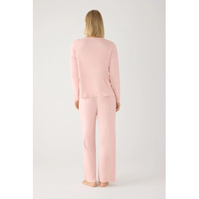 Pijama largo de mujer ligero y suave con pantalón ancho